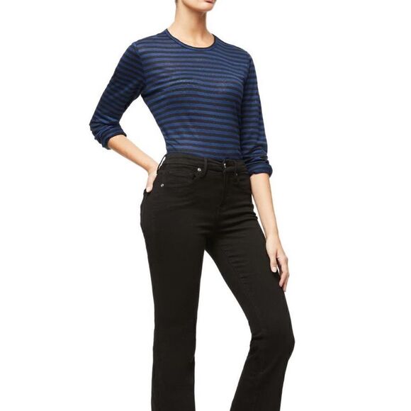 Good American Long Sleeve Linen Crew Neck Shirt, Black/Blue, Size 14/16 (XL) NWT - Picture 4 of 9